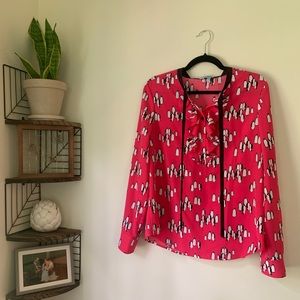 Draper James Hot Pink Penguin Pattern Blouse
